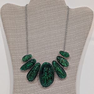 Green Statement Necklace with Silver Chain